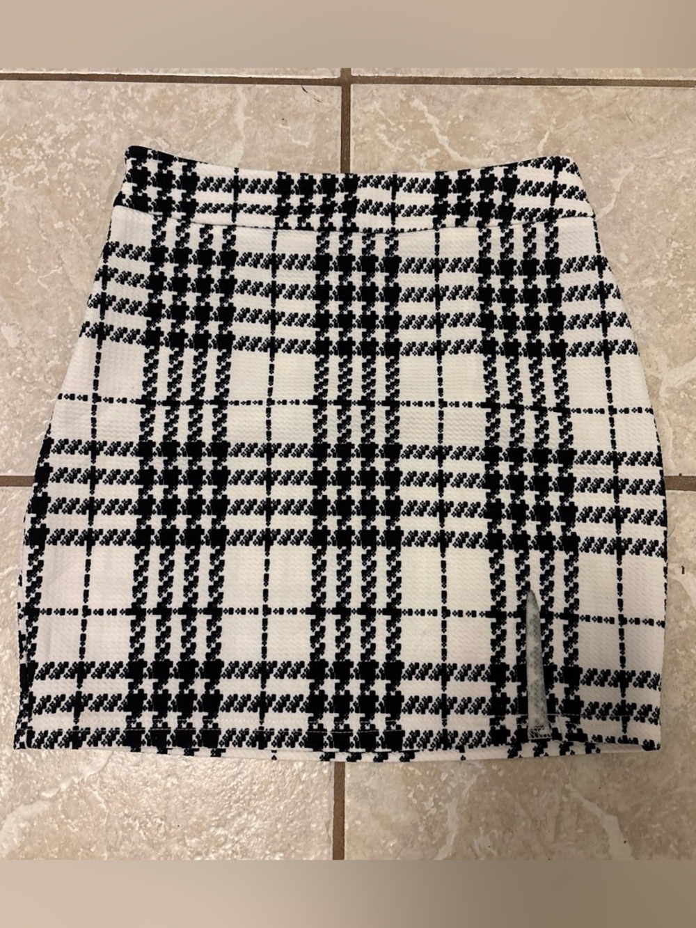 Black & White Plaid Textured Mini Skirt